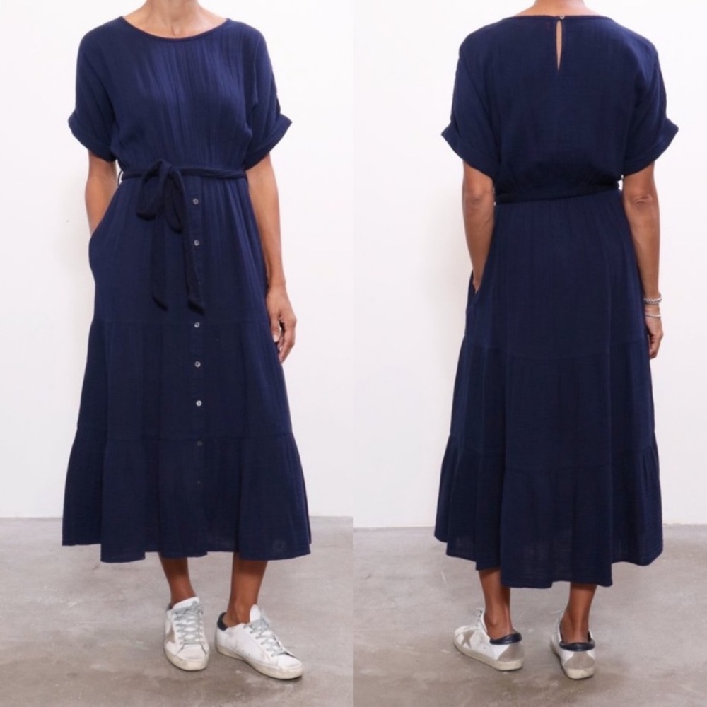 Xirena Dress Aeryn Midi Chelsea Gauze in Navy